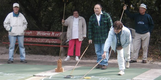 group of people playing shuffleboard